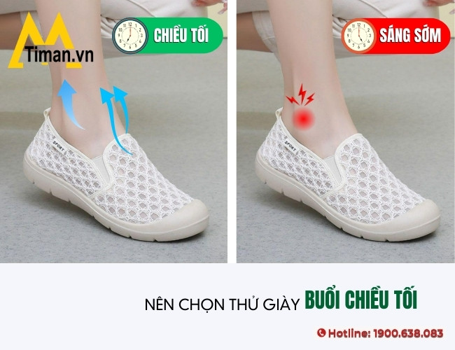Nên chọn thời điểm chiều tối để thử giày đế bằng cho nữ