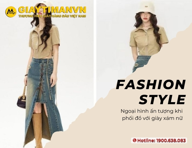 Ngoại hình tự tin với set đồ phối giày xám nữ