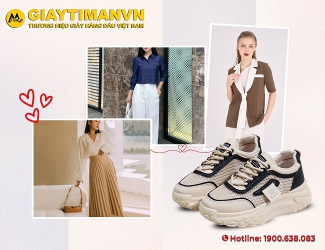 Set đồ thanh lịch kết hợp với giày nữ thể thao