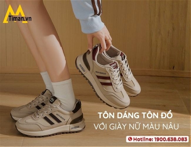 Tôn dáng tôn đồ cùng giày nữ màu nâu đẹp