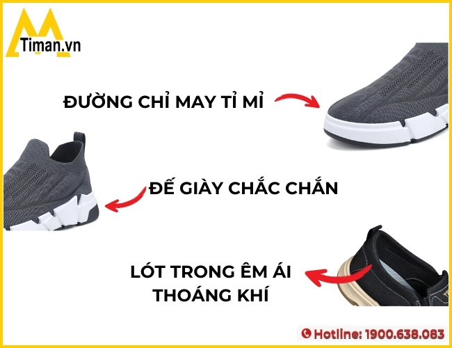 Các chi tiết tỉ mỉ trên giày thể thao lười cho nam