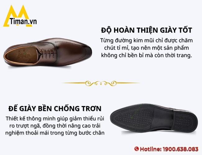 Các chi tiết giày nam công sở được hoàn thiện tỉ mỉ