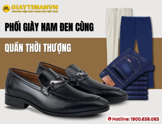 Phối giày nam đen cùng màu quần thời thượng