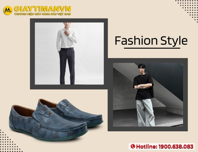 Kết hợp màu giày xanh navy hiện đại cùng trang phục nam