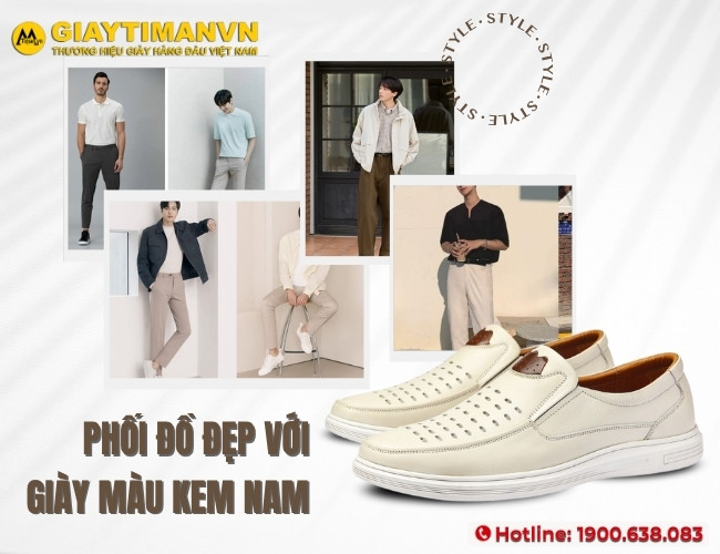 Phối đồ đẹp với giày màu kem cho nam