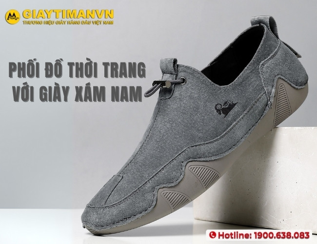 Phối đồ thời trang với giày màu xám cho nam