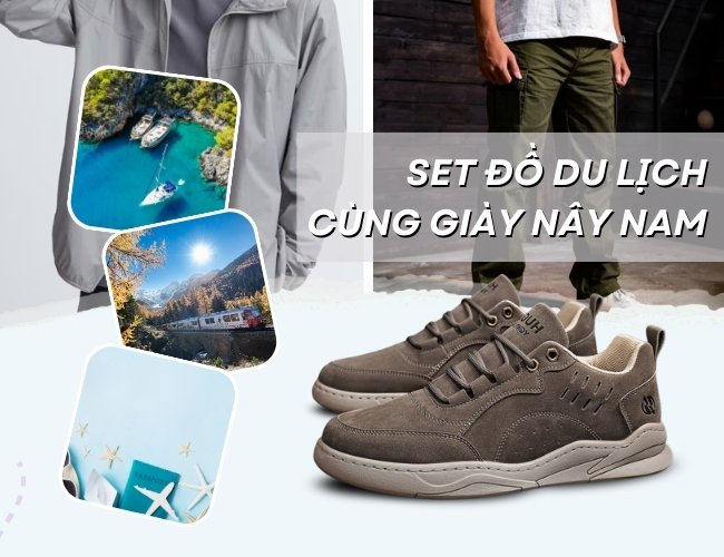 Set đồ du lịch năng động với mẫu giày nam nâu đẹp