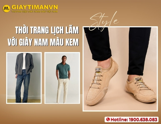 Thời trang lịch lãm kết hợp với giày nam màu kem