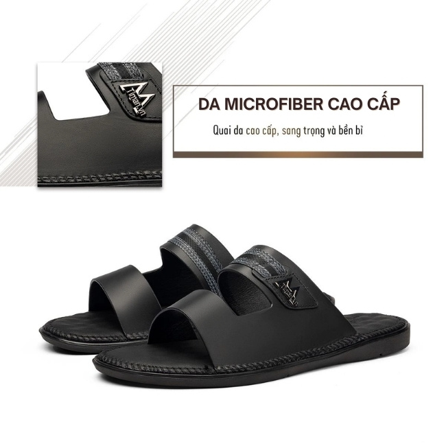 Dép quai ngang nam DL66 da Microfiber cao cấp