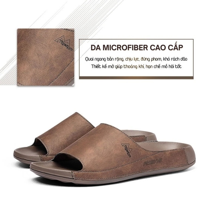 Dép quai ngang nam TM-DL86 da Microfiber cao cấp