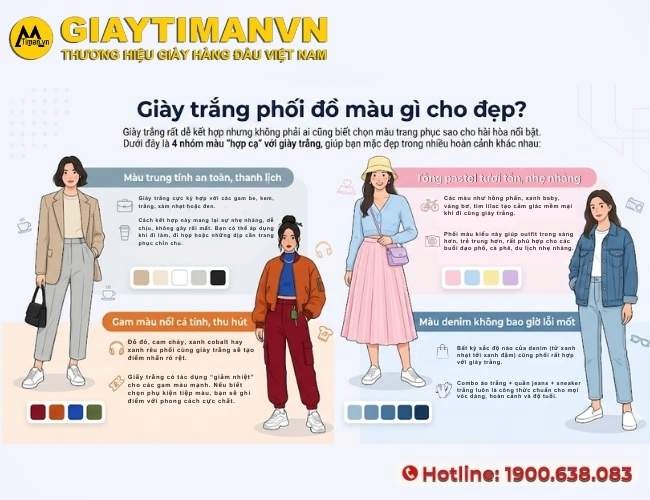 Chọn màu trang phục phối với giày nữ màu trắng