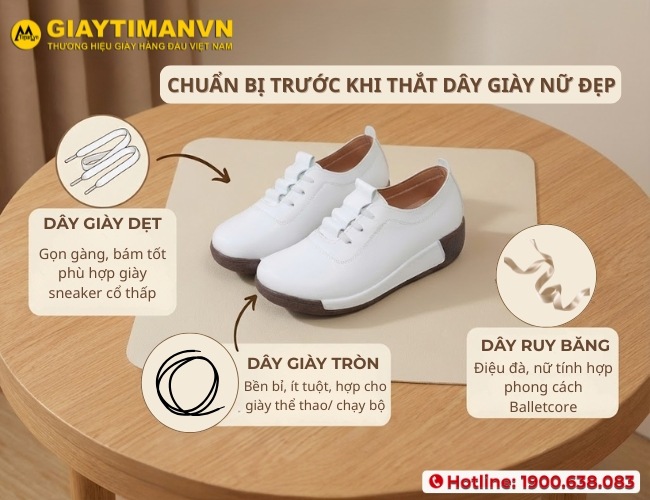 Chuẩn bị trước khi thắt dây giày nữ đẹp