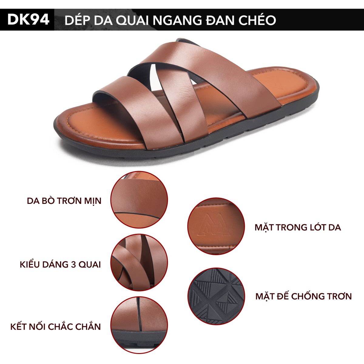 Dép lê da nam cao cấp DK94 quai đan chéo