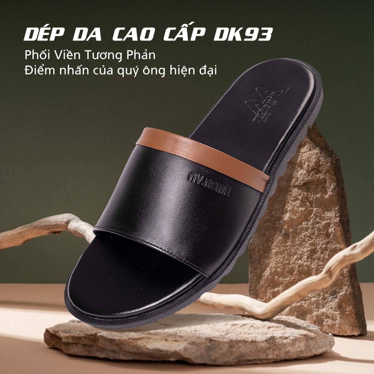 Dép lê da nam cao cấp DK93 phối viền tương phản