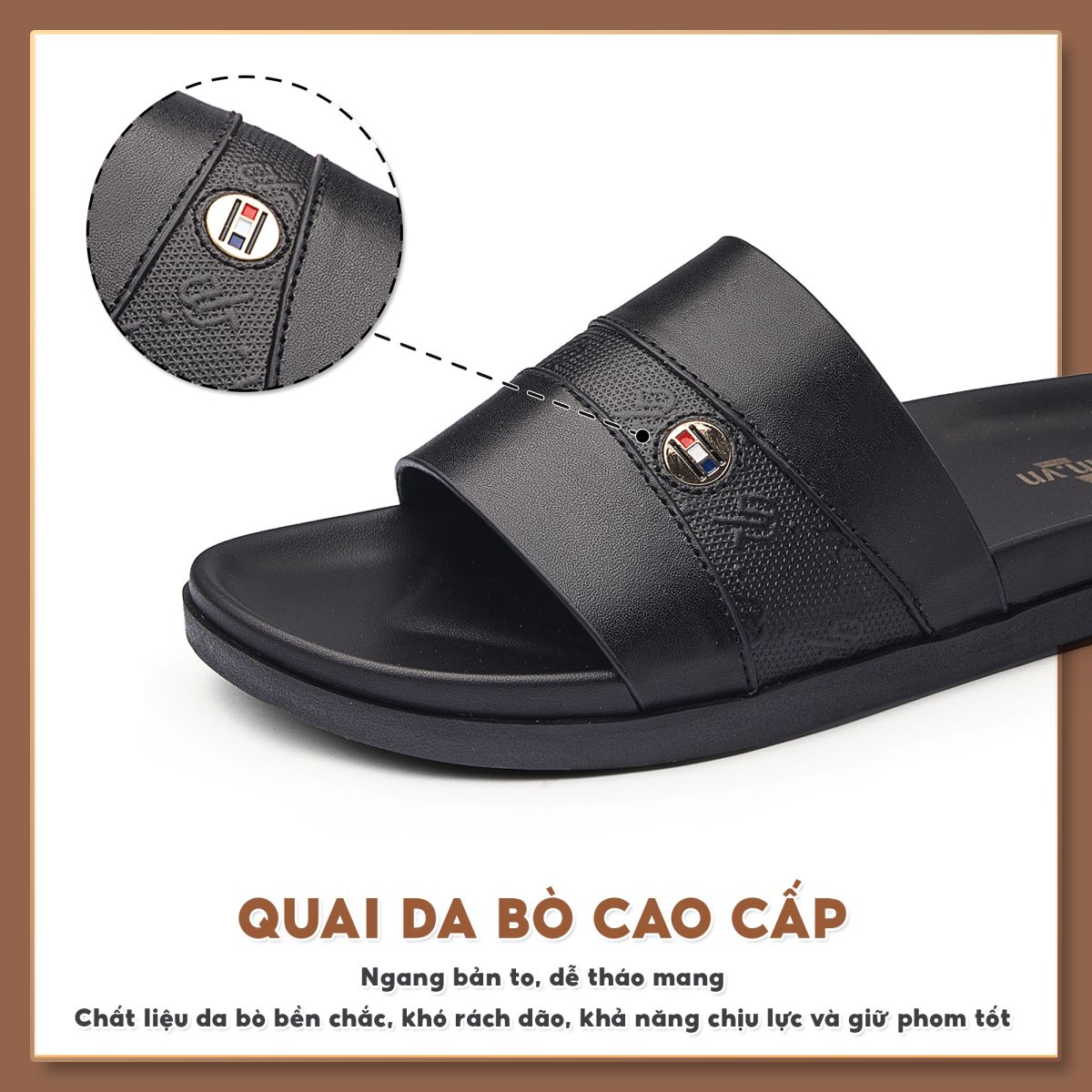 Dép quai ngang nam DL07 da bò cao cấp