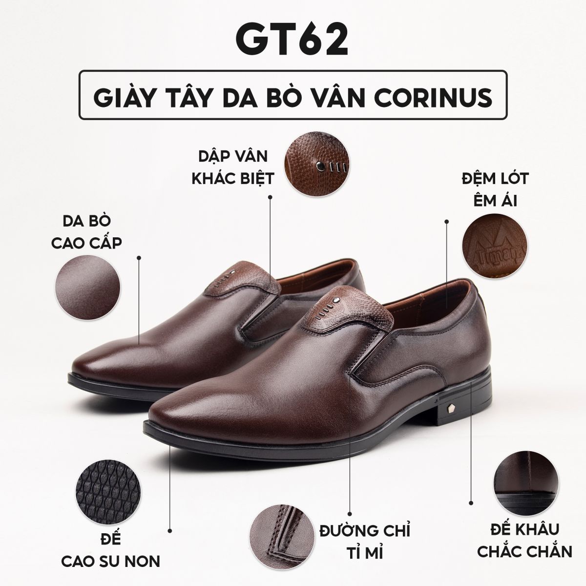 Giày lười da nam dập vân Corinus GT62 độc quyền