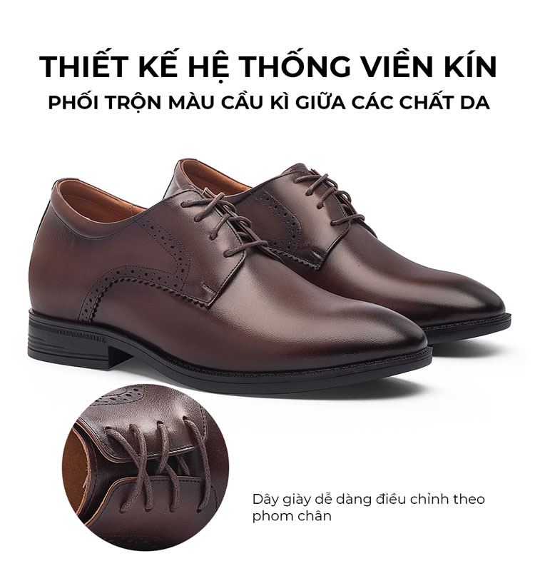 Giày tăng chiều cao nam NC19 thiết kế dây buộc chắc chắn