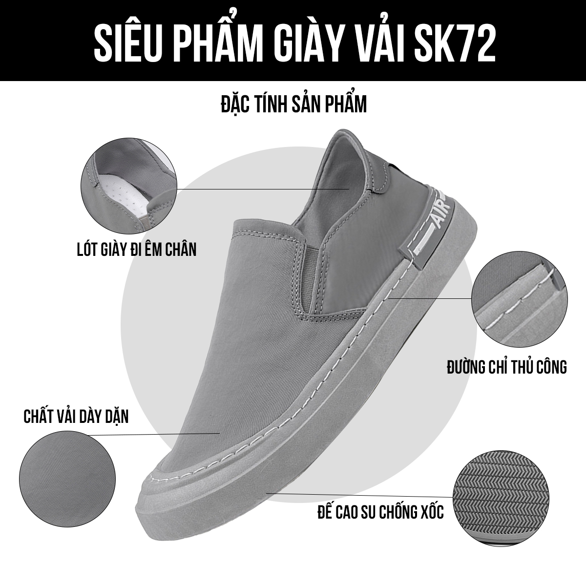 Giày vải nam SK72 đặc tính sản phẩm