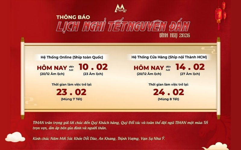 Timan Thông Báo Lịch Nghỉ Tết Bính Ngọ 2026