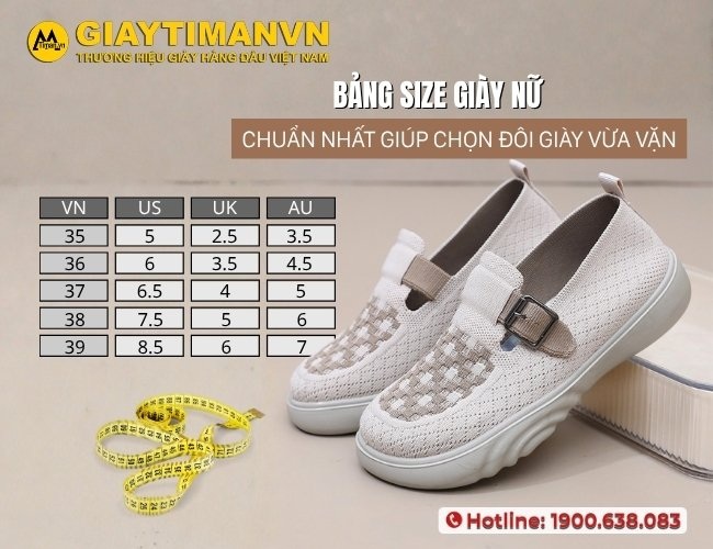 Giải Mã Bảng Size Giày Nữ: Chọn Đúng Size, Đi Êm Cả Ngày Bảng Size Giày Nữ Timan: Chuẩn Form Chân, Dễ Chọn Size Đúng